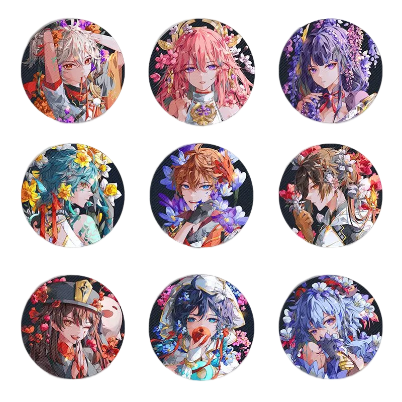 58mm Game Genshin Impact Brooch Pins Anime Badge Cosplay Yae Miko Xiao Zhongli Accessories For Clothes Backpack Decoration Gift