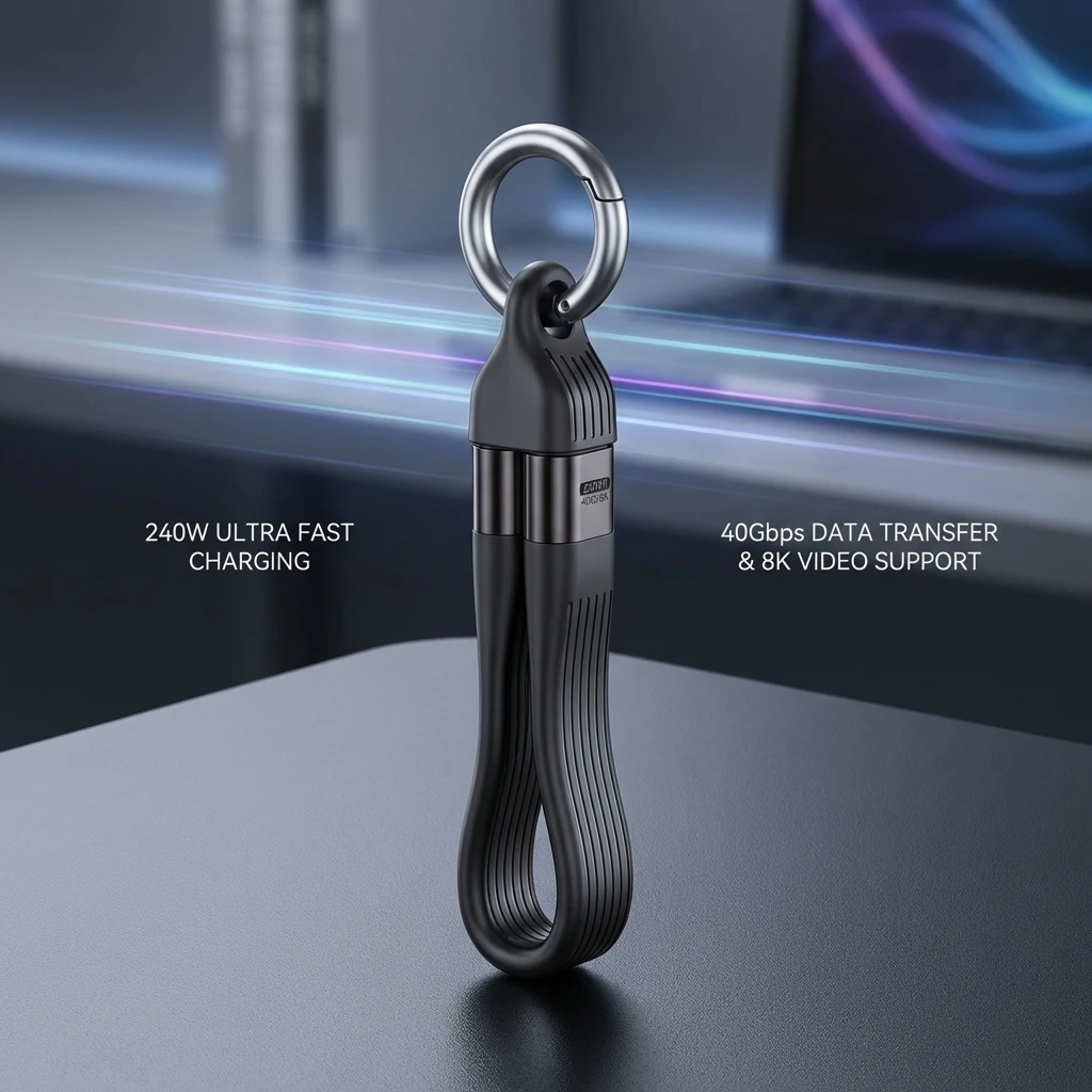 240W 40Gbps 타입 C 케이블 (키체인 포함) PD3.1 5A 8K@60Hz USB-C to USB 어댑터 고속 데이터 동기화 및 고속 충전 케이블