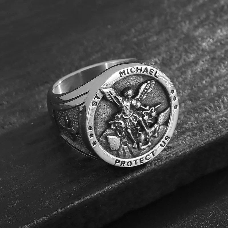 Gold Angel Michael Ring - Stainless Steel Punk Amulet Jewelry