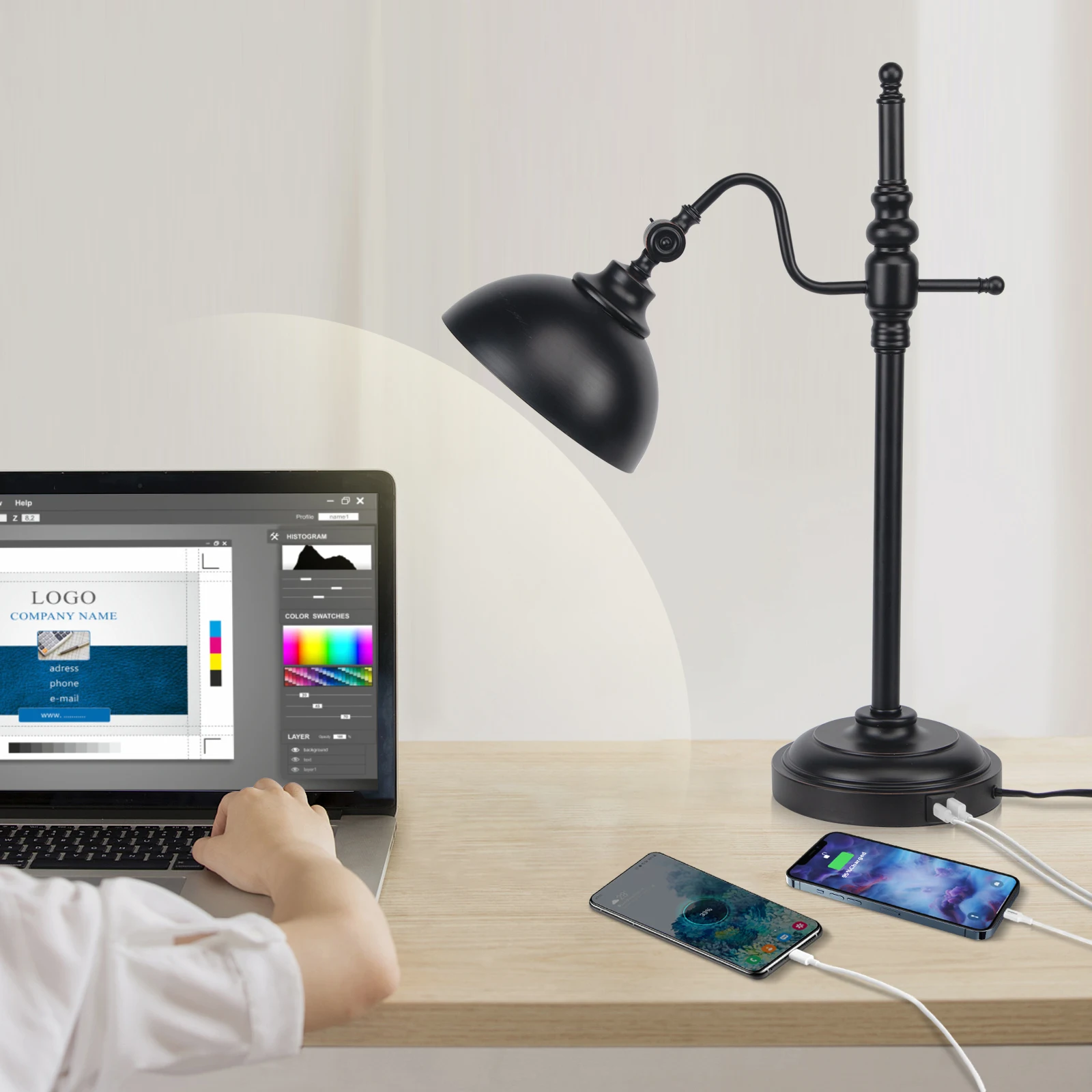 Lampe de table en mai avec port USB