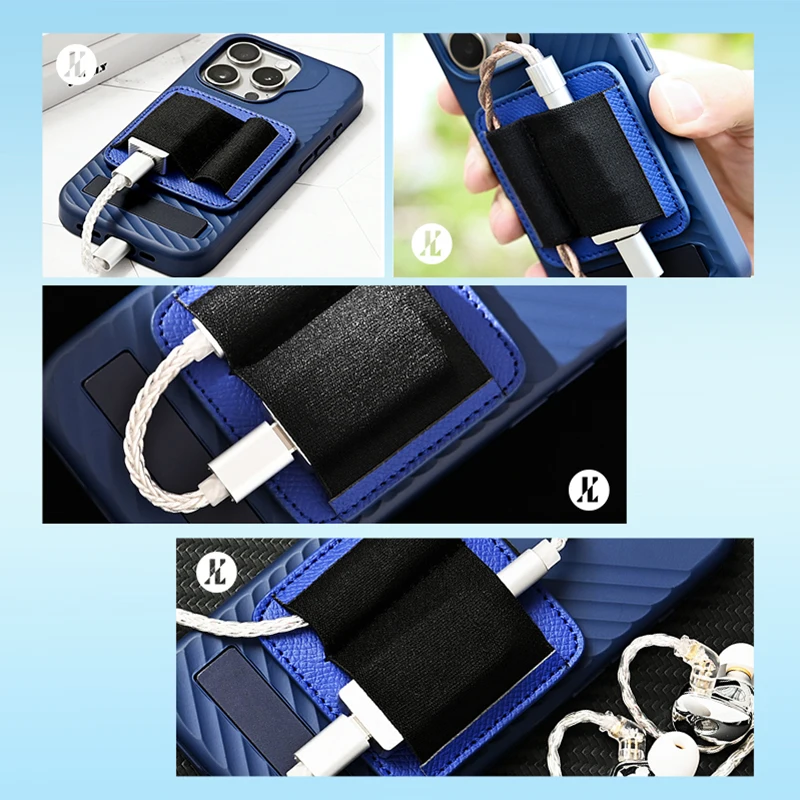 Magnetic Leather Phone Case with Elastic Card Holder and Clip