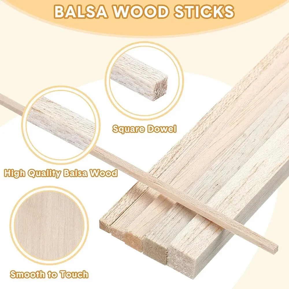 Balsa Wood Craft Strips - 130-Piece Set for DIY Carving & Handicraft Projects