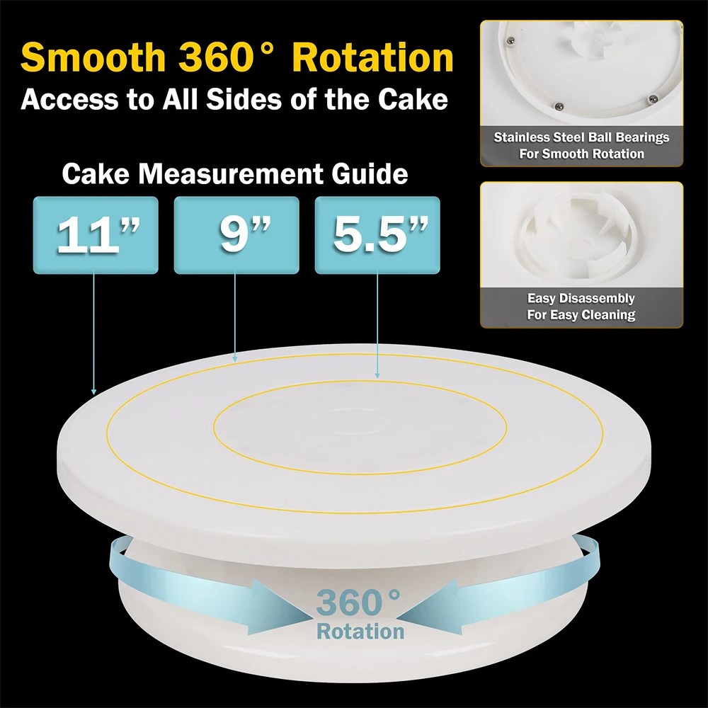 DIY 11 Inch Cake Turntable Rotating Decorating Stand With Adjustable Icing  Scraper Plastic Cake Spinner Baking Supplies 10225 - AliExpress