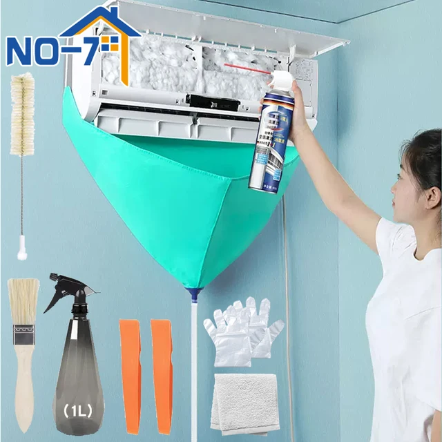 Kit de nettoyage de climatisation, couvercle anti-fuite, ensemble complet de nettoyeur de climatiseur avec tuyau d'eau, outils de nettoyage sans démontage 1