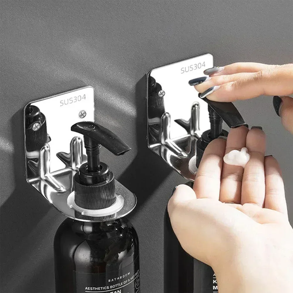Wall Mounted Shower Gel Bottle Holder Stainless Steel Soap Shower Gel Organizer Shelf Adhesive Liquid Rack Soap Shelves Rack 3