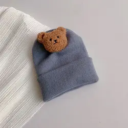 Cozy Cartoon Bear Knitted Baby Hat - Soft & Warm - 0 - 12 Months (Gray)