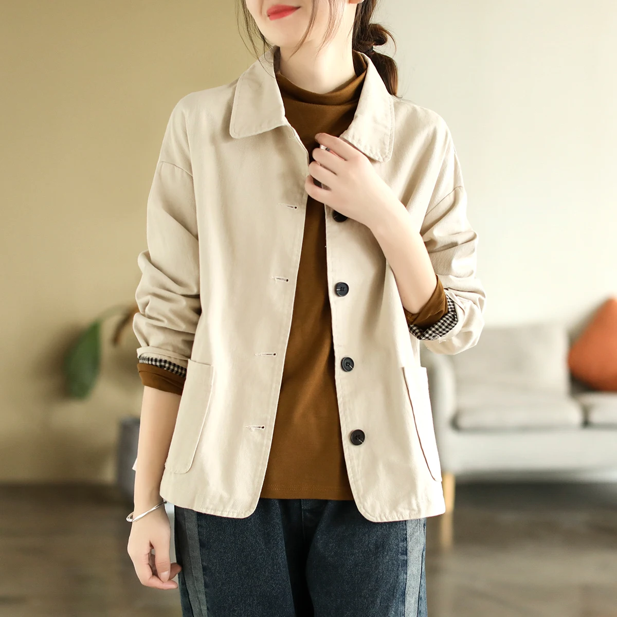 Solidcolorlongsleevedlapelblousejacketfemale2024fallnew
