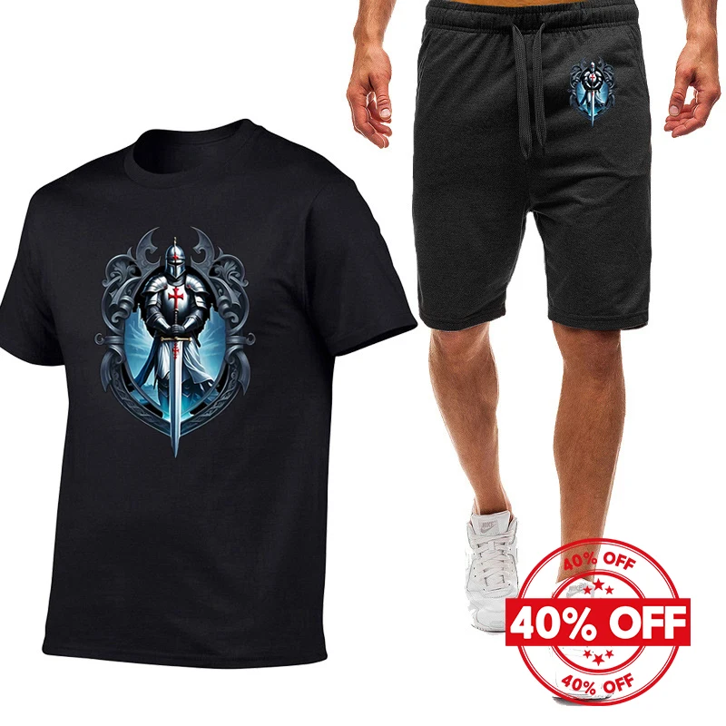 Mens Summer Knights Templar Print Short Sleeve Tshirt and Quick Dry Pants