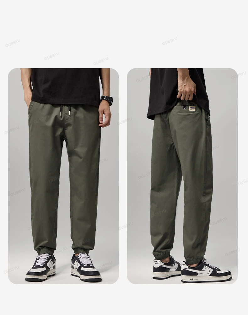 High Quality 98%Cotton Men's Casual Pants Man Thin Drawstring Elastic Waist Korean Khaki Sweatpants Jogging Harem Trousers Male