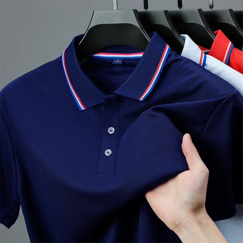 2025 New Men's Casual Solid Color Short Sleeved Polo Shirt Summer Fashionable and Comfortable Versatile Top 2
