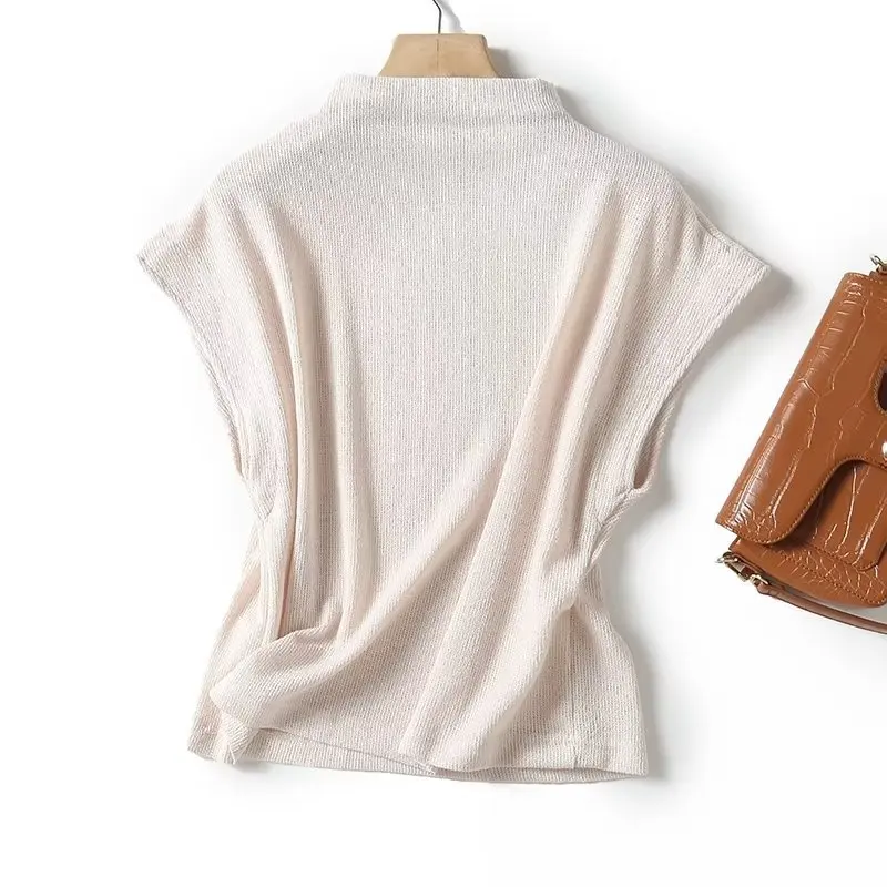 

Withered 2024 Autumn French Beige Knitwear Top Simple Fashion Ladies Elegant Batwing Sleeves Retro Knitted Sweater Women