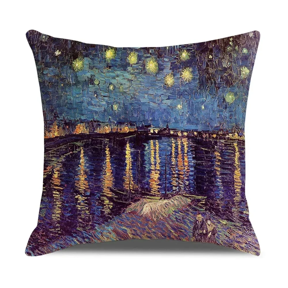 Vintage Art Cushion Cover Van Gogh Oil Painting Pillowcase Living Room Sofa Decoration 5