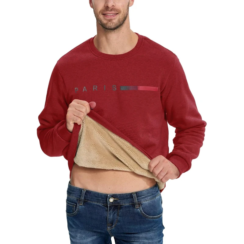 Men's Crewneck Heavyweight Tshirts Winter Warm Sherpa Lined Pullover Outdoor Casual Sweatshirts Basic Coats Men Thick Shirts