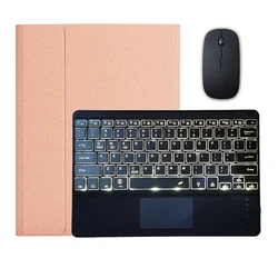 Premium Backlit Touchpad Keyboard Tablet Cover with Pen Holder for Xiaomi Pad 6S Pro 12.4 (Pink with mouse)