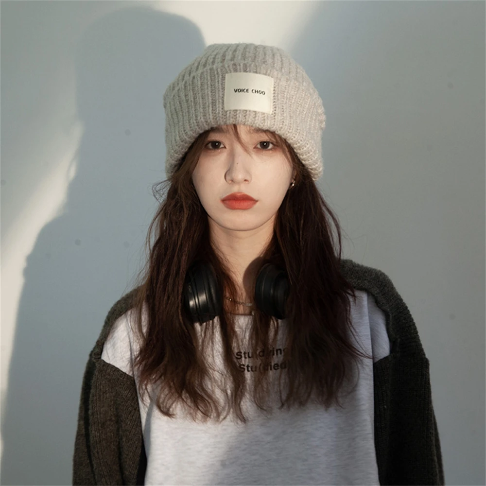 

New Year Loose Big Head Knitted Hats For Women Outdoor Satin Warm Hats Beanie Caps Dome Hat Autumn Winter Hat Bonnet Femme Cap
