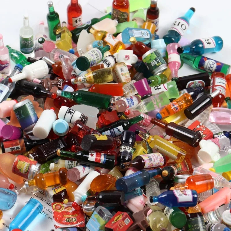 20Pcs/Set Resin Cute Dollhouse Mini Simulation Wine Whiskey Miniature Milk Drink Bottles Pretend Play Toys Random 3