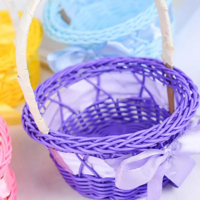 1PC Round Small Flower Storage Basket Hand-woven Flower Basket Imitation Rattan Woven Hand-held Flower Basket Home Decoration 6