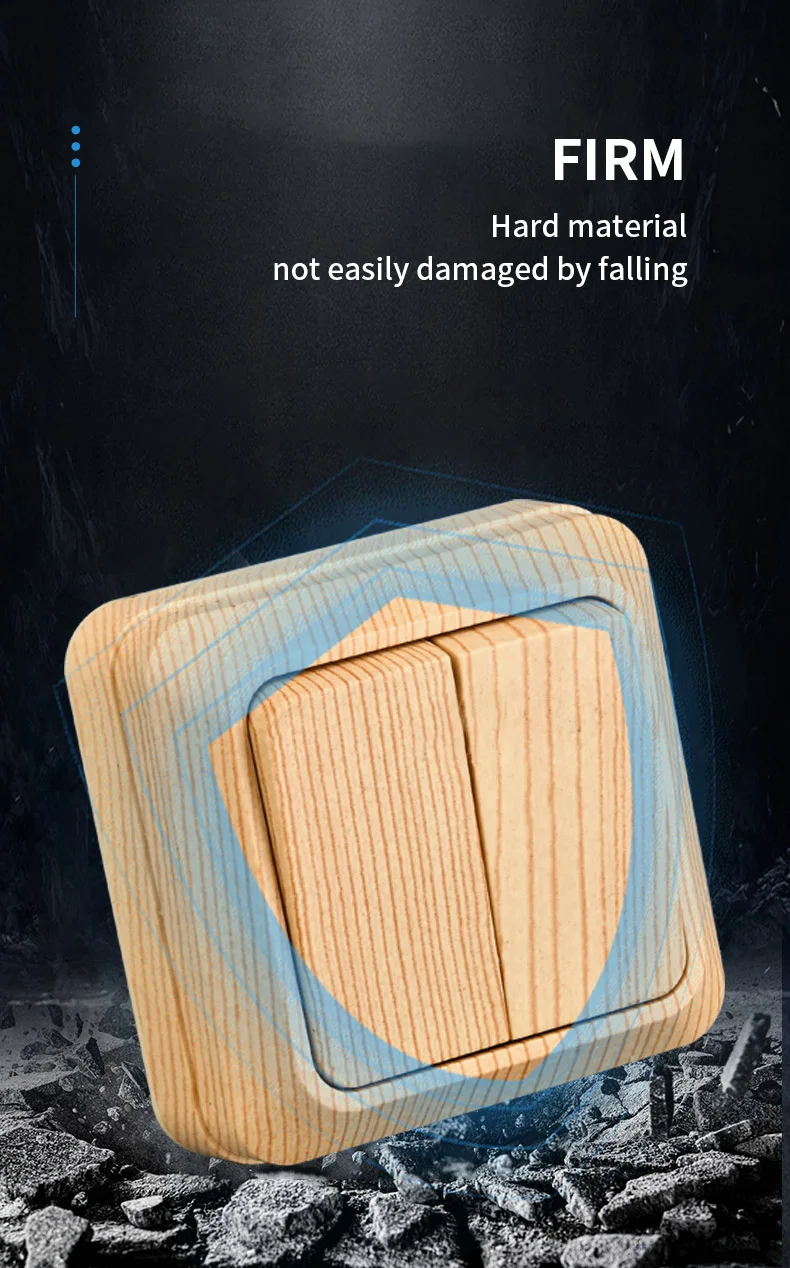 Description Picture 4 of itemWESA Wood Wall Mount Switch Classic Flame Retardant Plastic Panel 2 Gang 1 Way Vintage Imitation Wooden Color Wall Switch 16A AC