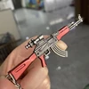 Realistic Images Mini PUBG Gun Keychain Metal AKM Weapon Model 9cm Alloy AK47 Light Key Chain Car Pendant Kid Gift Toy Free Base 6