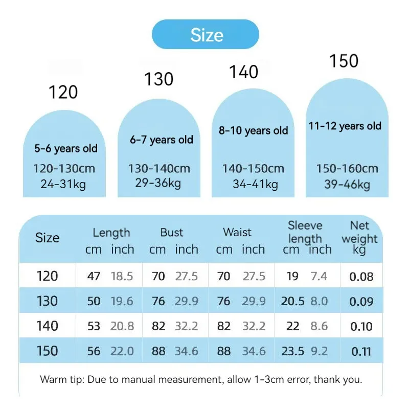 Children Sport T-shirt Short Sleelve Shirt 120-150cm