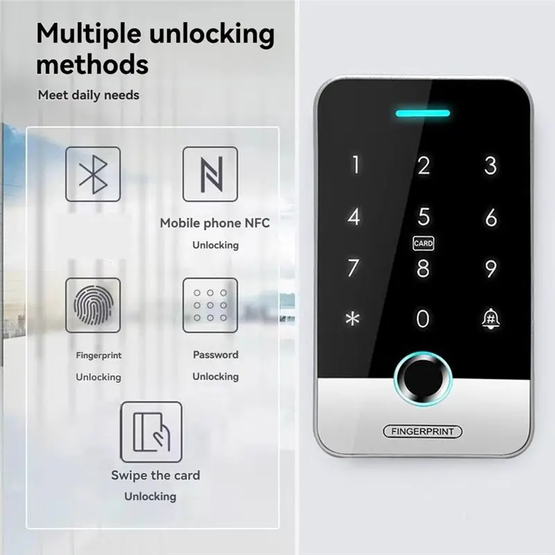 A98Z RFID 13.56M IC NFC Tuya 액세스 제어 지문 키패드 125K 독립형 도어 오프너 카드 리더기 액세스 시스템 잠금 해제