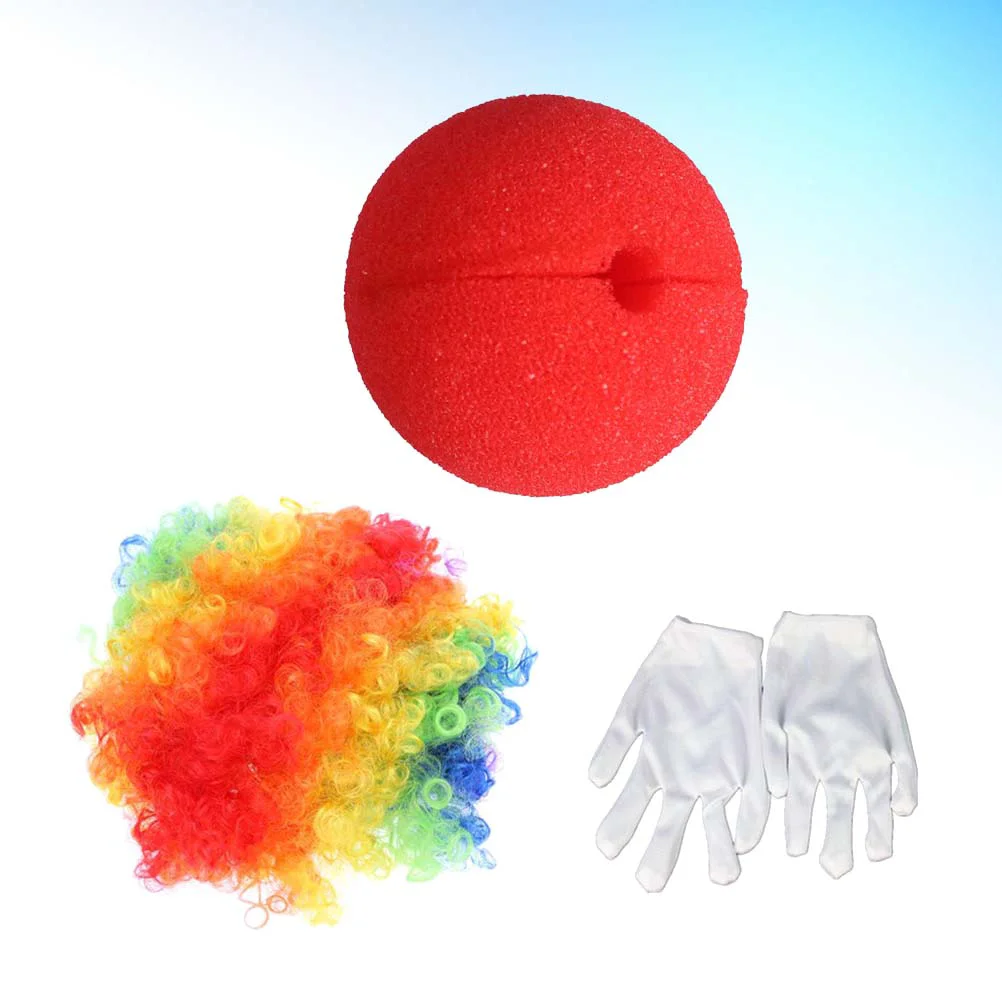 

Clown Costume Sets Sponge Clown Nose Gloves Dress Suit Carnival Party Prop (Colorful Clown Wig + Clown Nose + Gloves)