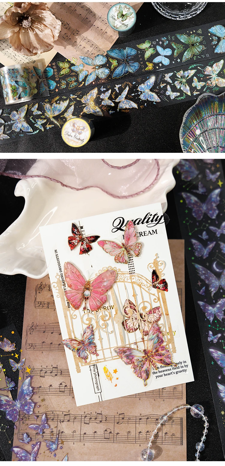 50mm*2m PET schöne Schmetterling Bänder Aufkleber Scrapbooking Hand Konto selbstklebende handgemachte Diy Junk Journal Bastelbedarf – Detail 6