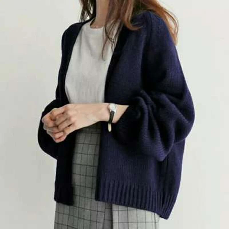 Fashion New Elegant Loose Women's Short Sweater Casual Office Solid Color Knitted Cardigan Jacket