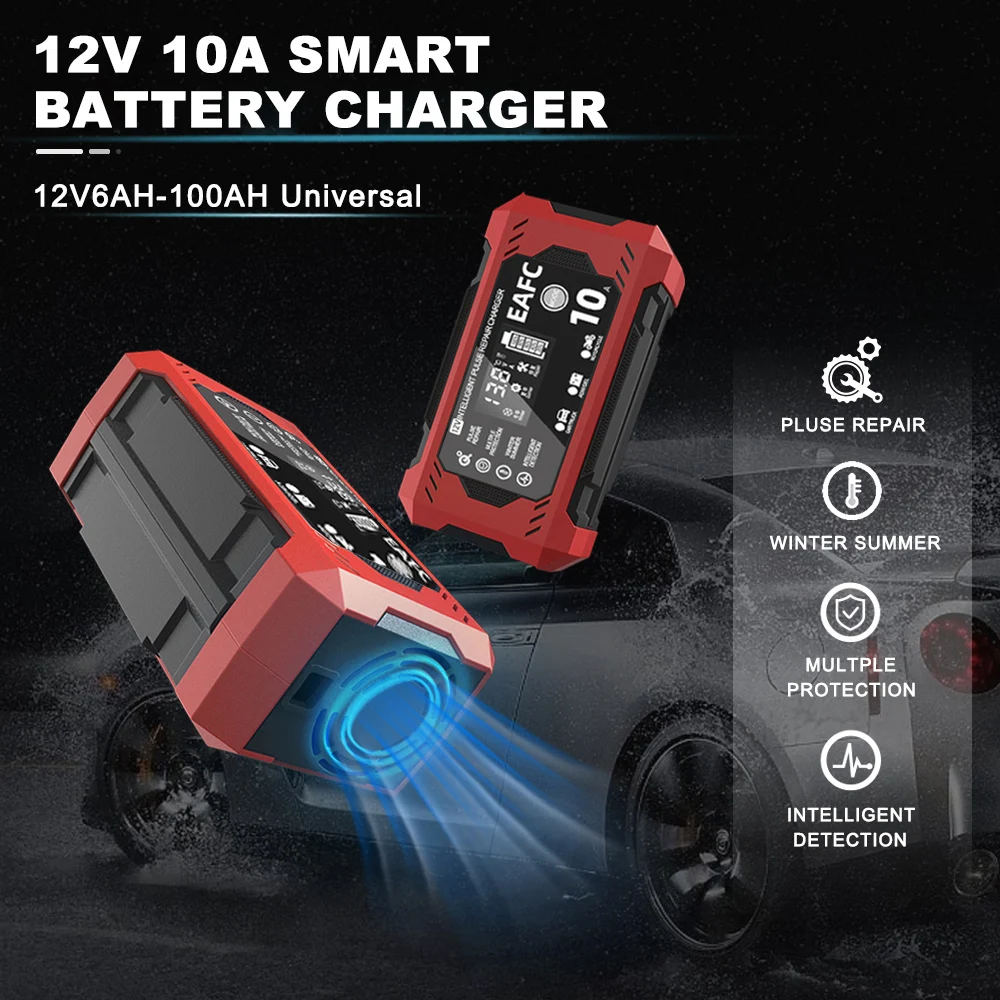 Auto-Akku-Ladegerät 12V 8a 10a Touchscreen Puls Reparatur Digital-LCD-Display intelligentes Schnell ladegerät für Auto-Motorrad – Detail 1