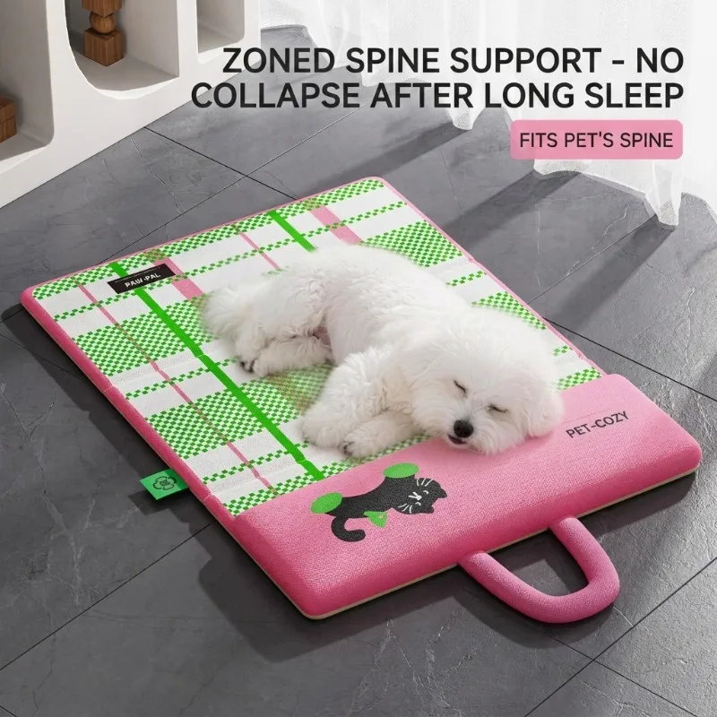 Portable Pet Cooling Mat With Pillow Foldable Dog Ice Bed Waterproof Summer Cooling Pad Double-Sided Travel Mat For Large Dogs_voghion.com