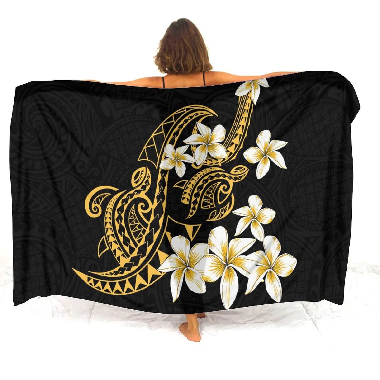 2024 Custom Women'S Sarong Hawaiian Resort Vintage Stampa Etnica Sarong Beach Sciarpa Bikini Wrap Coat Sarong Personalizzato Polinesiano