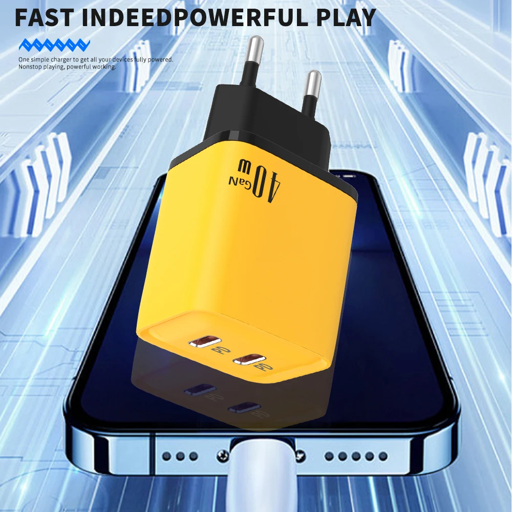 40W GaN Dual PD Ports Fast Charging Type C Wall Charger Adapter For iPhone 15 14 Xiaomi Samsung Quick Charge 3.0 Phone Charger