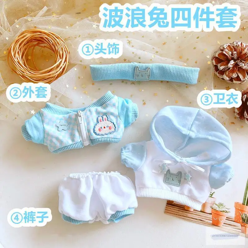 Conjunto De Ropa Para Muñecas De 17 Cm – Incluye Diadema, Abrigo, Suéter Y Pantalones Cortos En Azul Claro, Tejido De Algodón