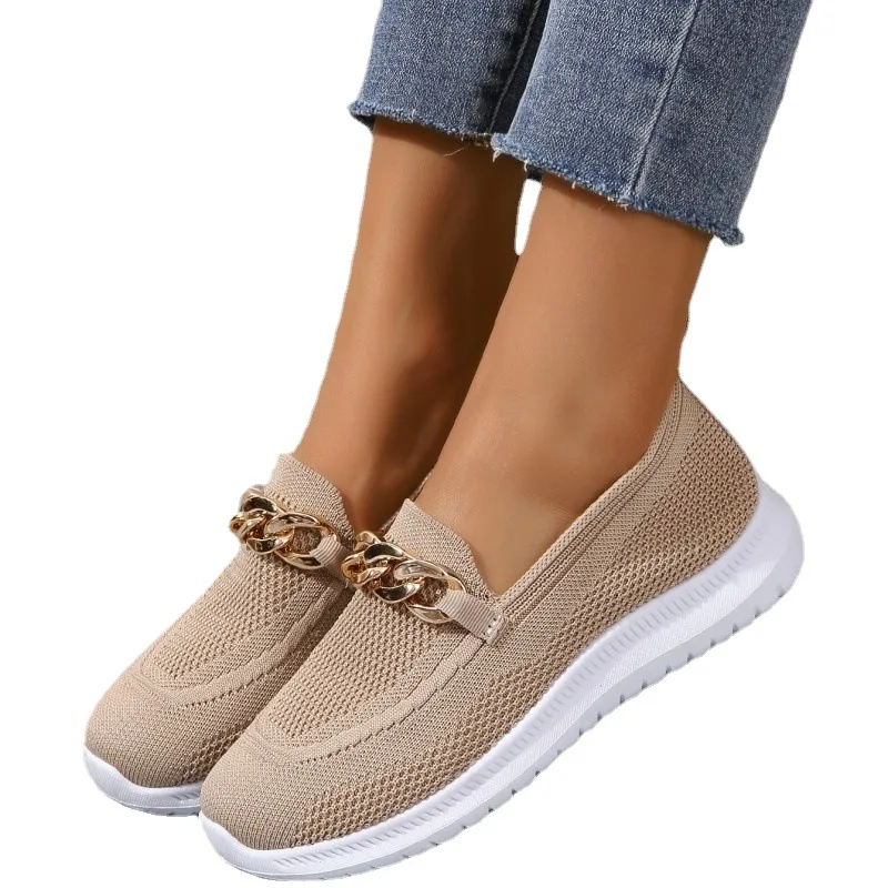 Thick soled fly woven soft soled single shoe for women single pedal knitted breathable Slip-on shoe for women, women summer 2023
