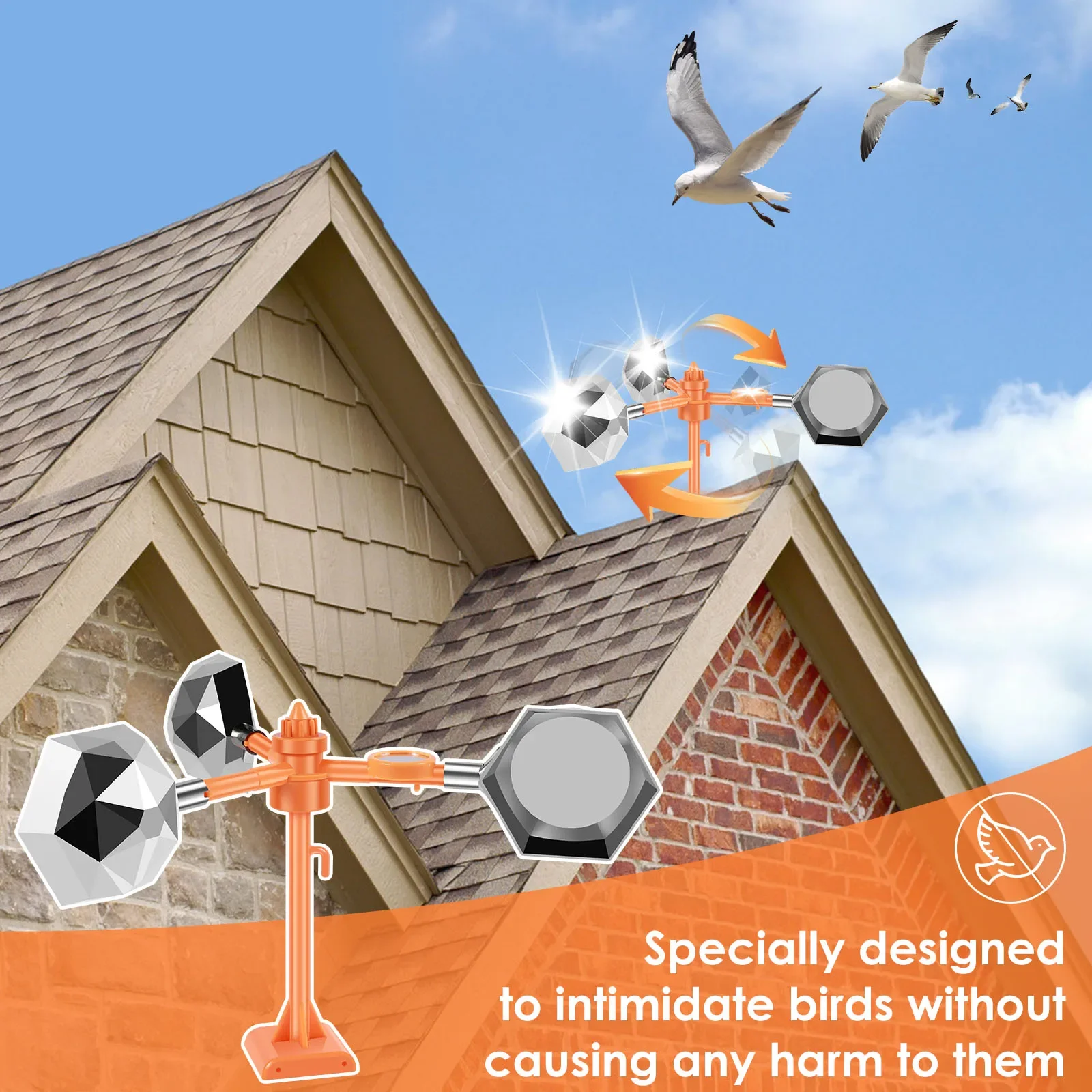 Bird Repeller Wind Powered 360 Degree Rotating Bird Repeller Mirror Reflective Design Retractable Scare Birds Gardening Supplies