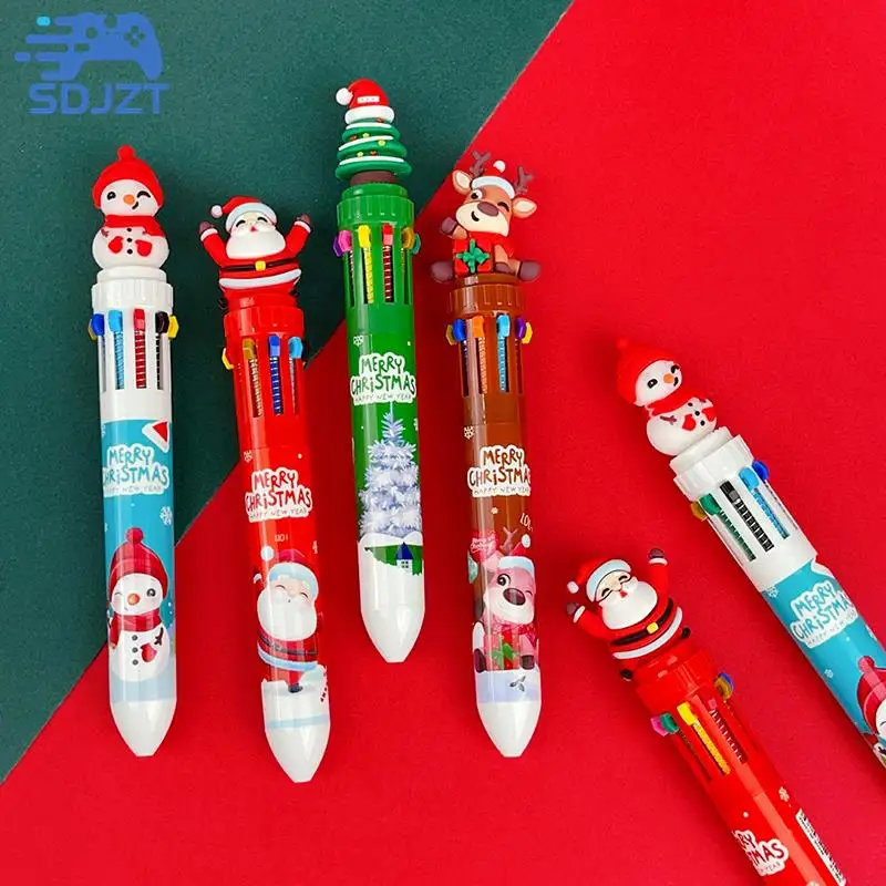 

1PC Christmas 10-color Ballpoint Pen Student Press Pen Color Pen Santa Claus Ballpoint Pen 0.5mm School Stationery Kids Gifts