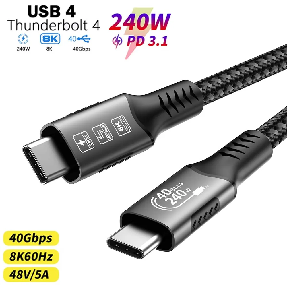 V 240W Right Angle USB 4 Cable For Thunderbolt 4 Cable 2.6 FT USB 4 Coaxial Cable With 40Gbps Data And 8K@30Hz/5K@60Hz,Compatible With Thunderbolt Cable And USB-C,for MacBooks,Hub, Docking, And More - View #9