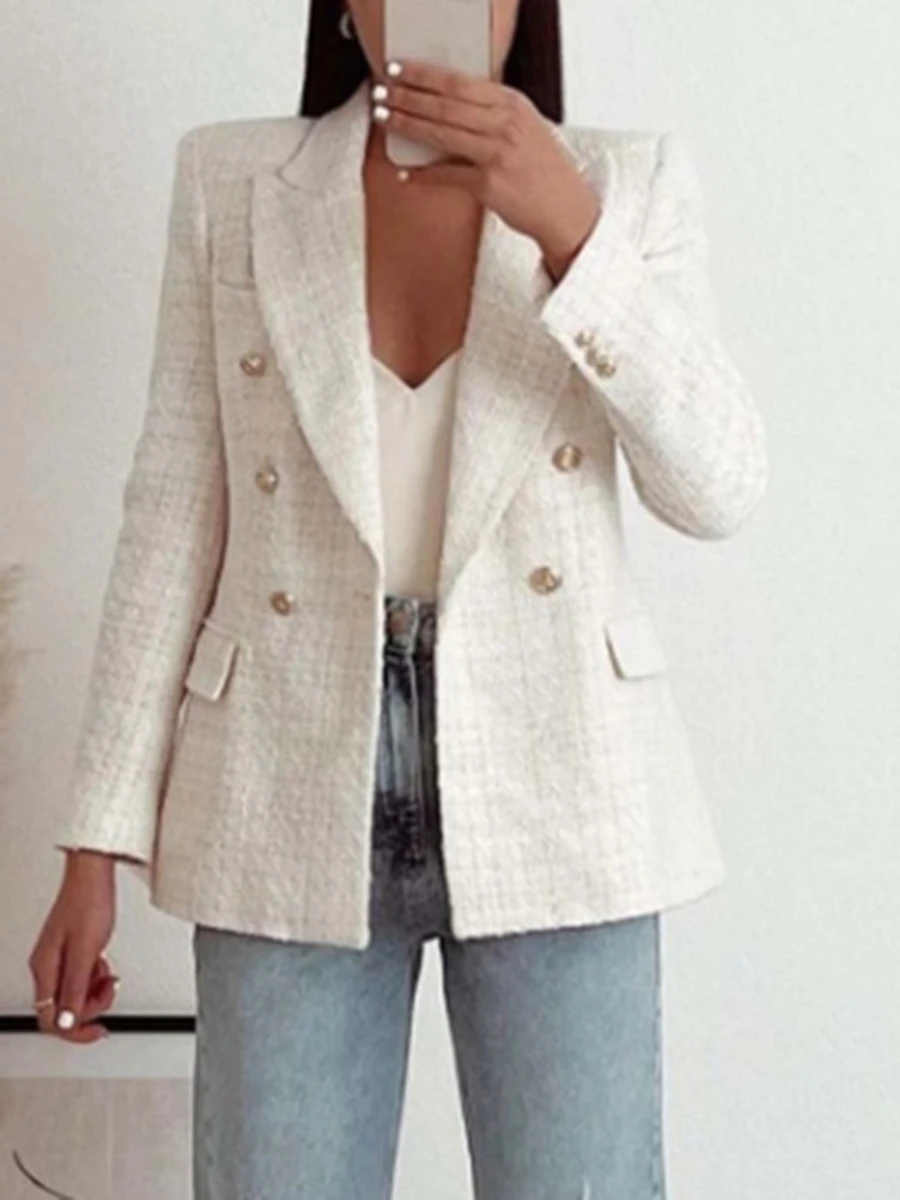 

Женский двубортный блейзер с длинным рукавом, Повседневная офисная куртка для работы, Осень-зима