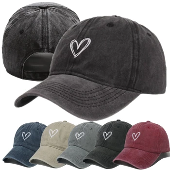 Nuovi berretti da Baseball sportivi di moda all'aperto per le donne cappello da papà in cotone lavato femminile con ricamo a cuore d'amore 1