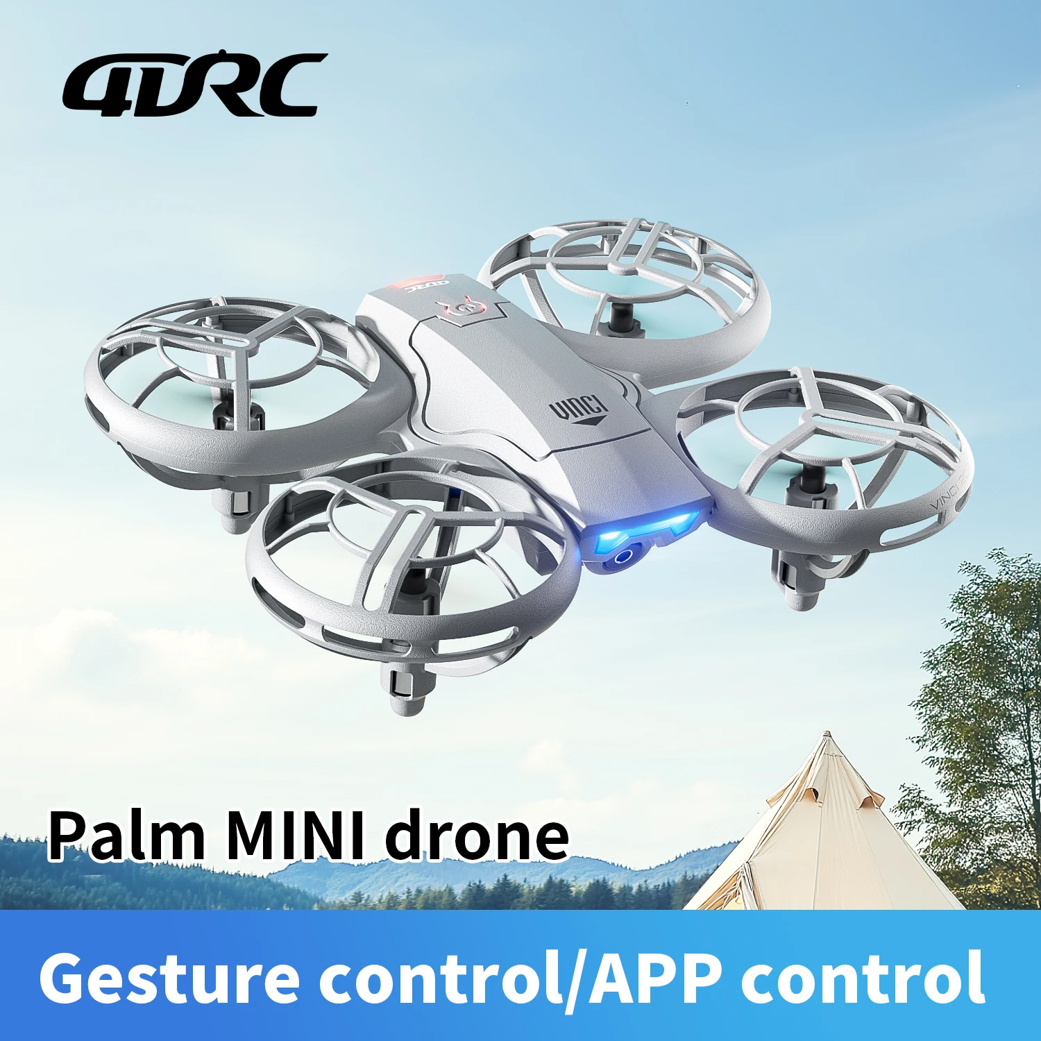 Mini Drone Selfie Poche 6K HD déplié, avec ses hélices et sa batterie supplémentaire