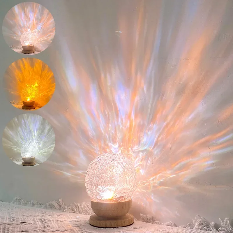 INS Glass Crystal Ball Night Light Rotating Water Wave Atmosphere Light Creative Modern Simple and Warm Home Style