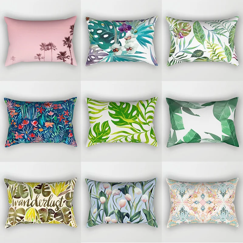 

Tropical Plants Beauty Flowers Leaves Pillow Covers High Quality Short Plush Velvet Rectangle Pillow Cases Four Sizes