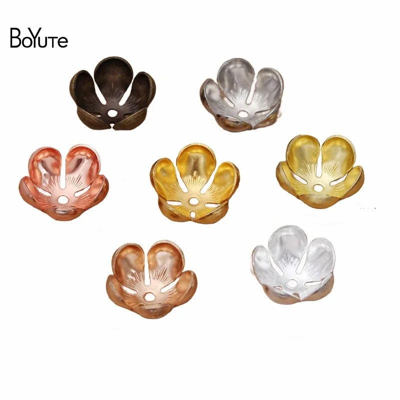 

BoYuTe (100 Pieces/Lot) Metal Brass Stamping 13*5MM Flower Bead Caps DIY Jewelry Making Materials Wholesale