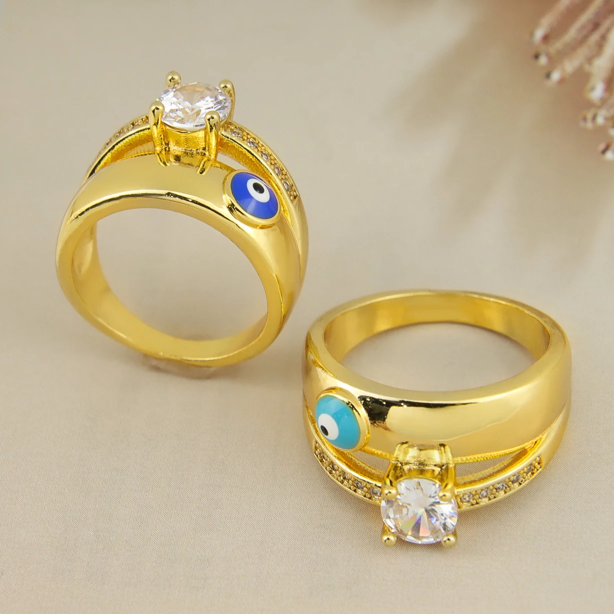 AYONG Dubai Big Zirkon Ring Türkisches Auge Naher Osten Äthiopische Afrika Hochzeit Ringe Vintage Gold Farbe Schmuck – Detail 2