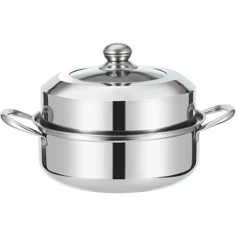 28cm Stainless Steel Two Layer Thick Steamer Pot Soup Steam Pot Universal Cooking Pots 1 Set For Induction Cooker Gas Stove