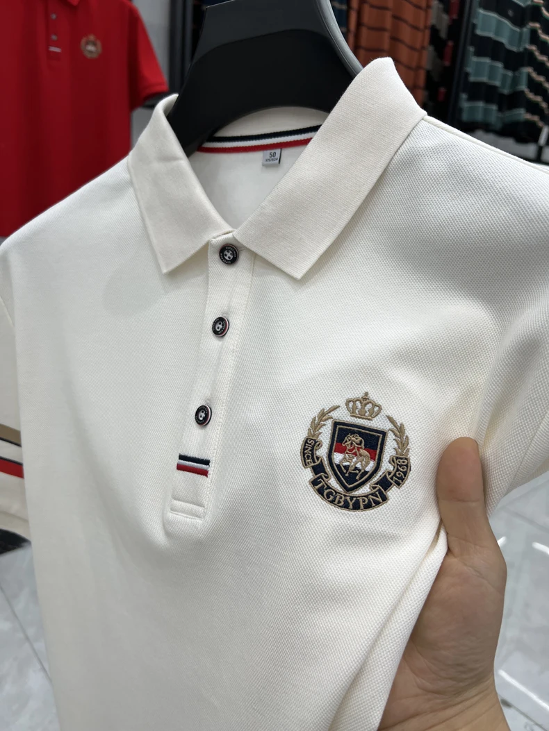 High end brand men's short sleeved polo shirt with classic stripe design top summer fashion embroidery breathable casual T-shirt 25 S74bc29d44aa24336ad62828419d56704I