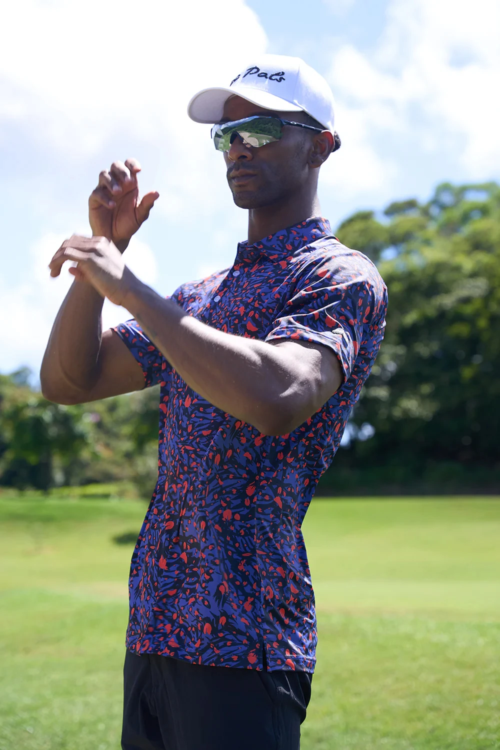 New hot selling men's golf apparel with Neptune blue visual effect printed casual sports golf polo shirt
