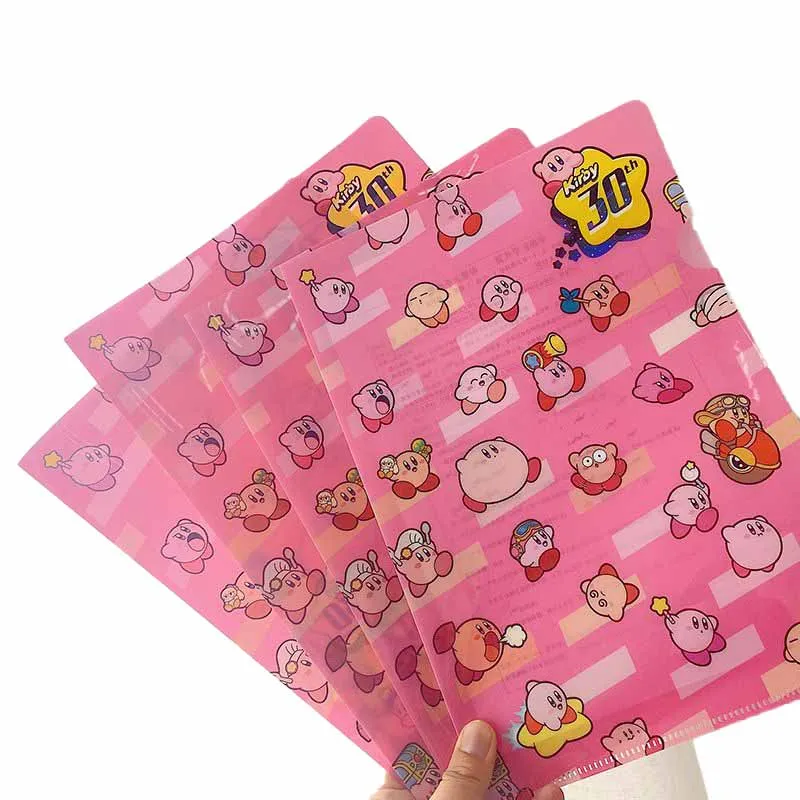 

A4 Kawaii Kirby Folder Cute Kirbys Cartoon Anime Series Plastic File Storage Bag Office Supplies Stationery Gifts