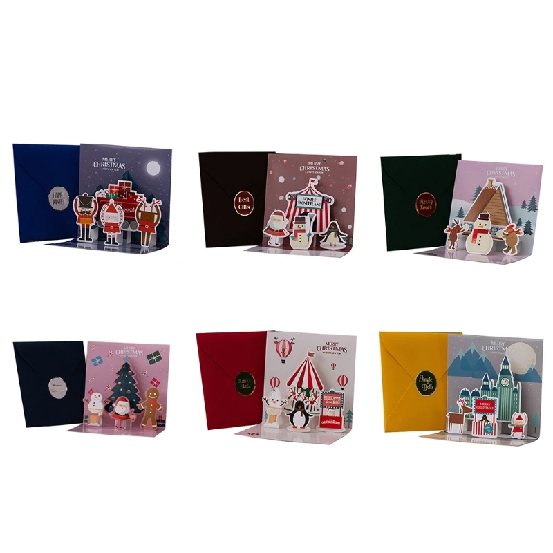 

Merry Christmas Greeting Card 3D Pop-Up Card with Envelopes Stickers Xmas Tree Snowman Santa Postcard Party Invitation