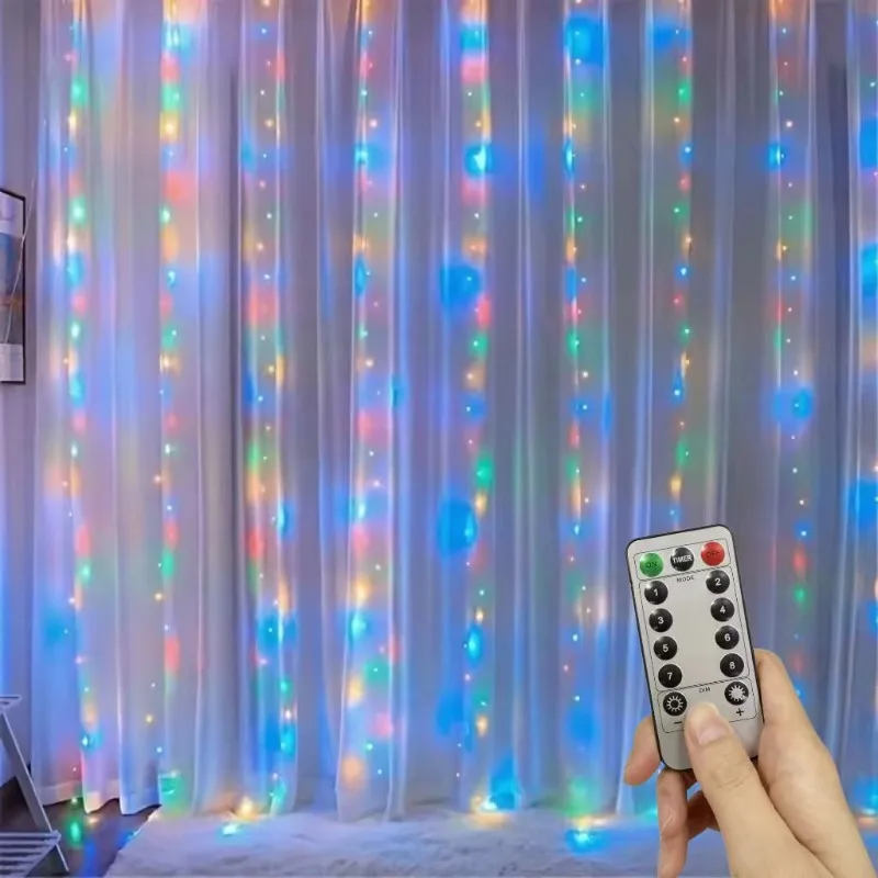 USB Remote Christmas Fairy Curtain Lights 8 Modes For Holiday Bedroom Wedding Xmas Tree Window Decor